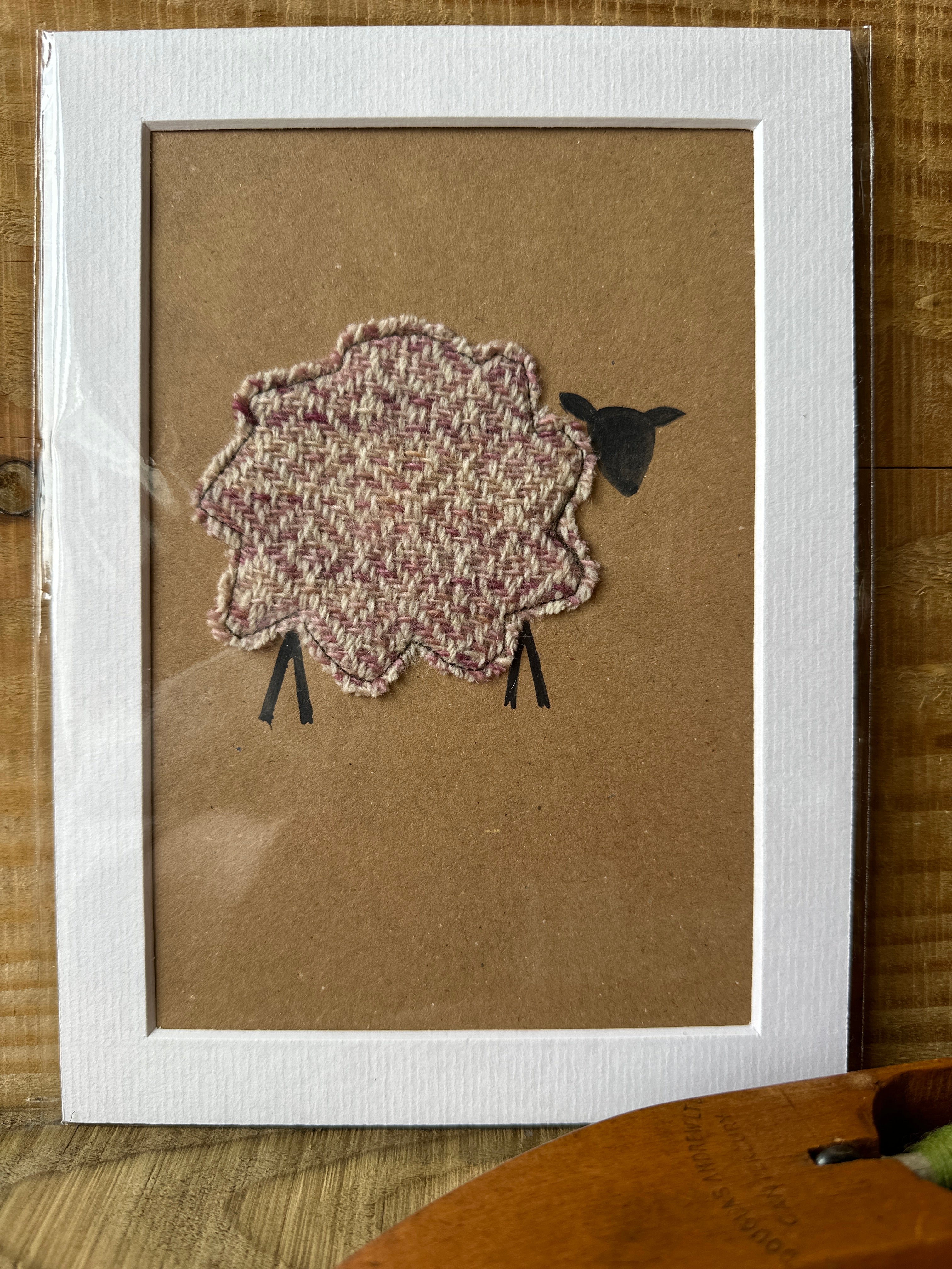 Pink Diamonds Sheep - Mounted Original Artwork with British Wool Fabric Remnants and Watercolour Details