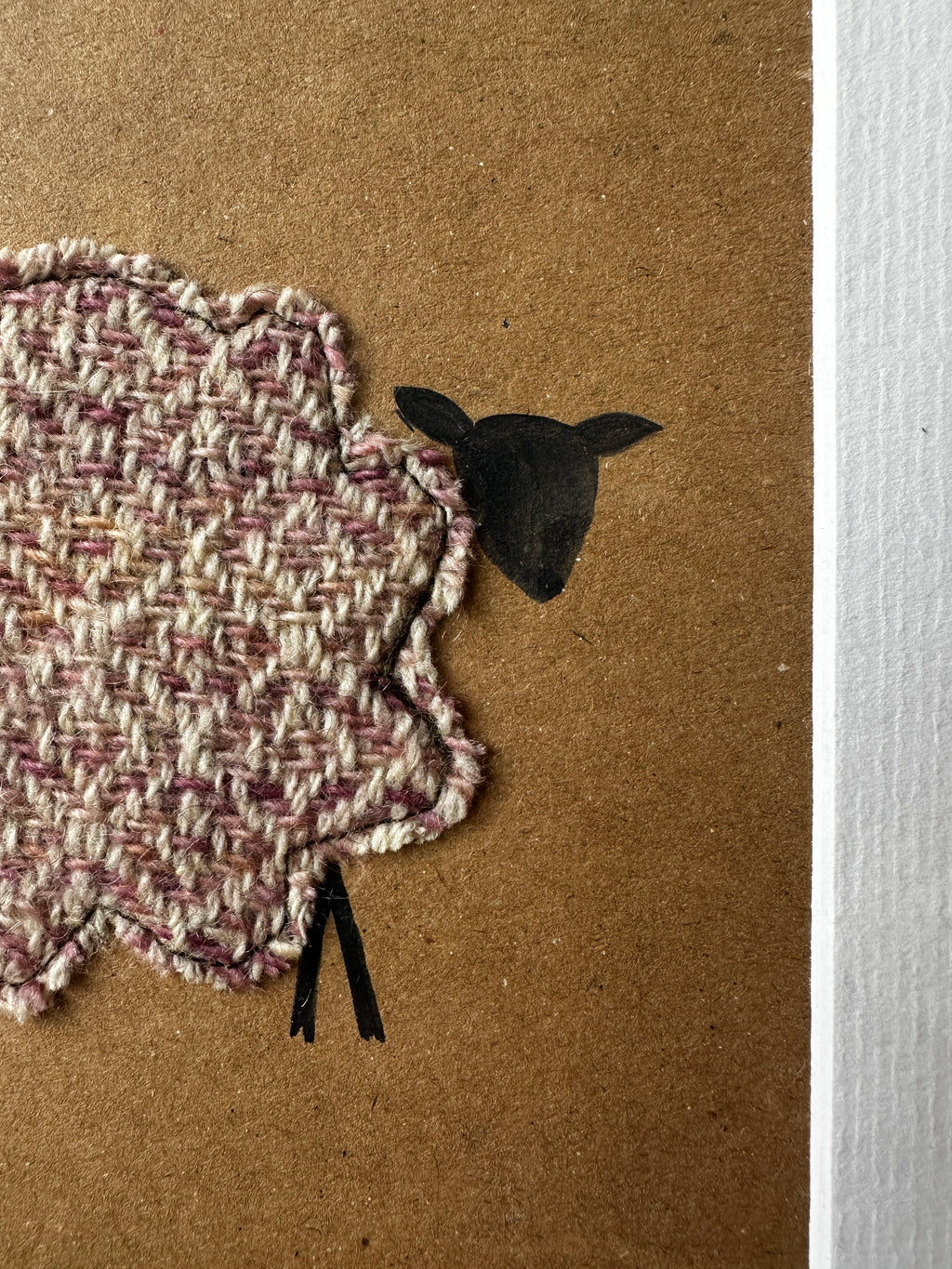 Pink Diamonds Sheep - Mounted Original Artwork with British Wool Fabric Remnants and Watercolour Details