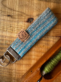 Blue & Grey Striped British Wool Fabric Key Fob