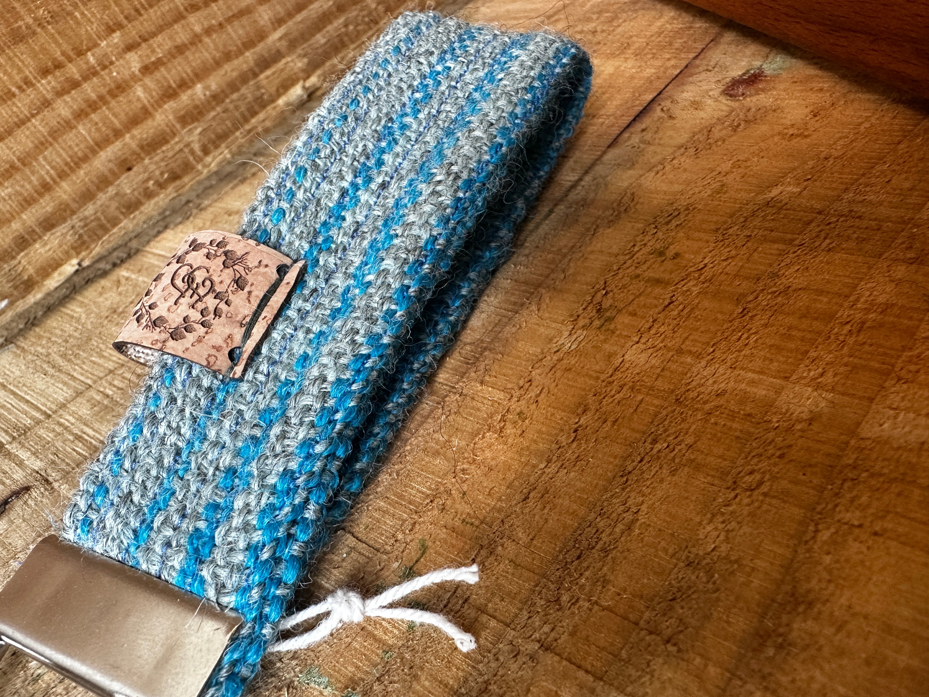 Blue & Grey Striped British Wool Fabric Key Fob