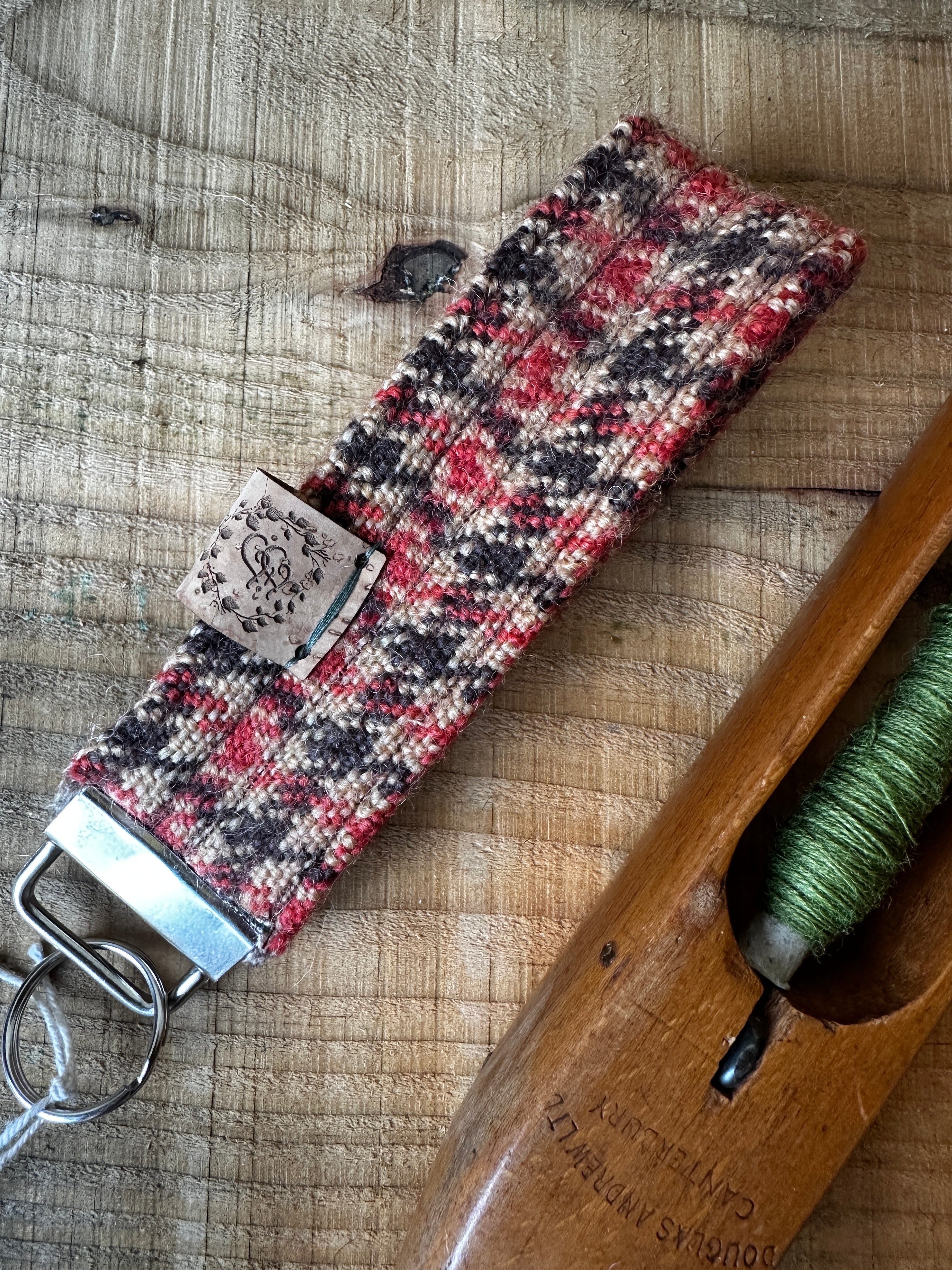 Beige, Brown & Orange Check British Wool Fabric Key Fob