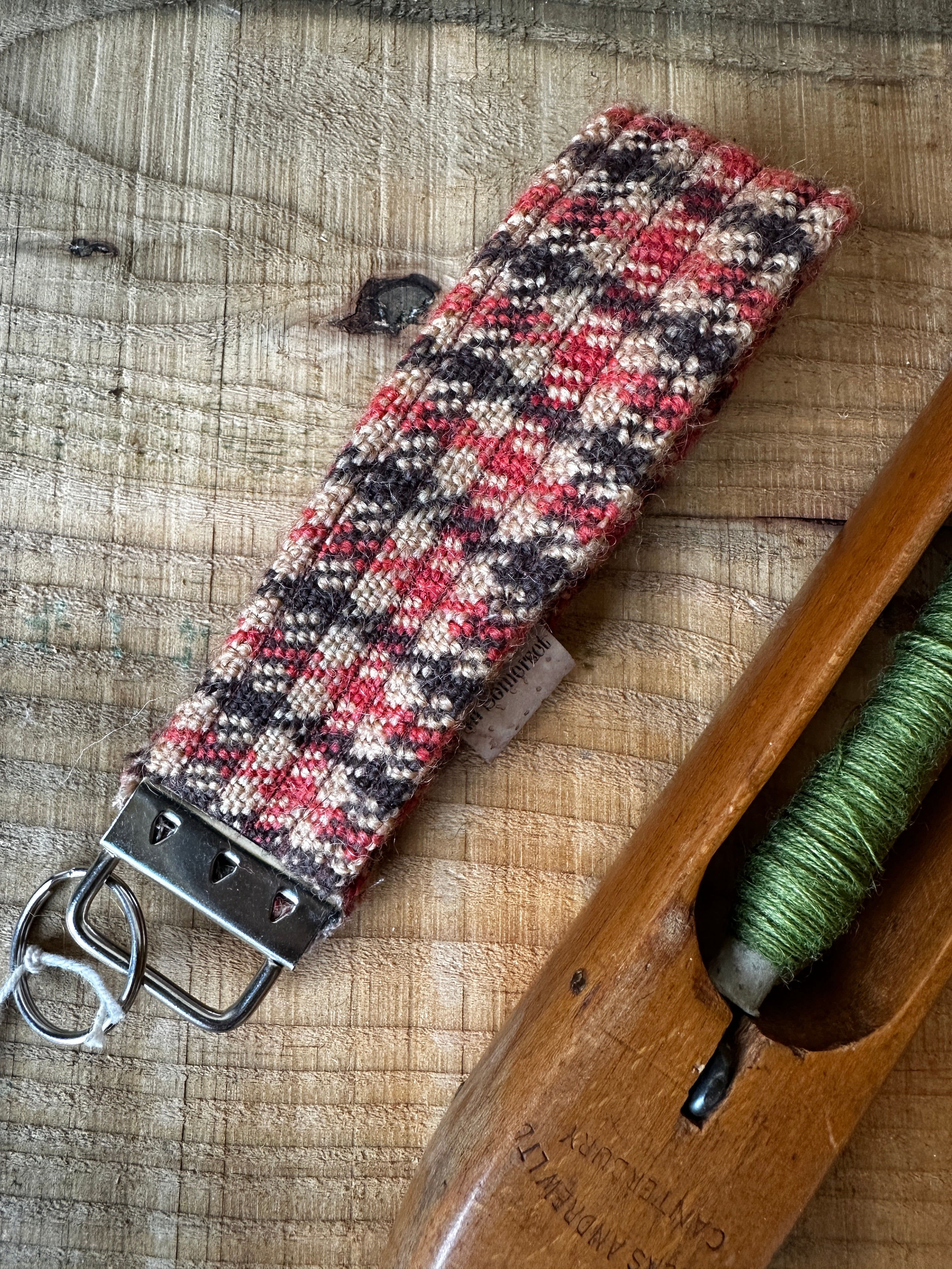 Beige, Brown & Orange Check British Wool Fabric Key Fob