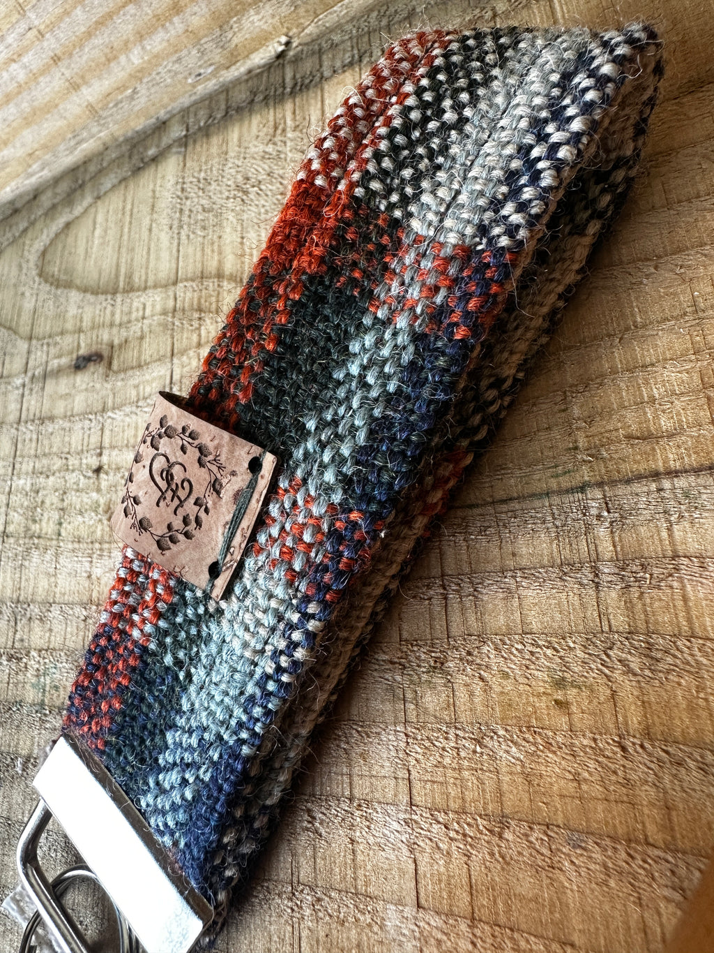 Blue, Green & Orange Plaid British Wool Fabric Key Fob