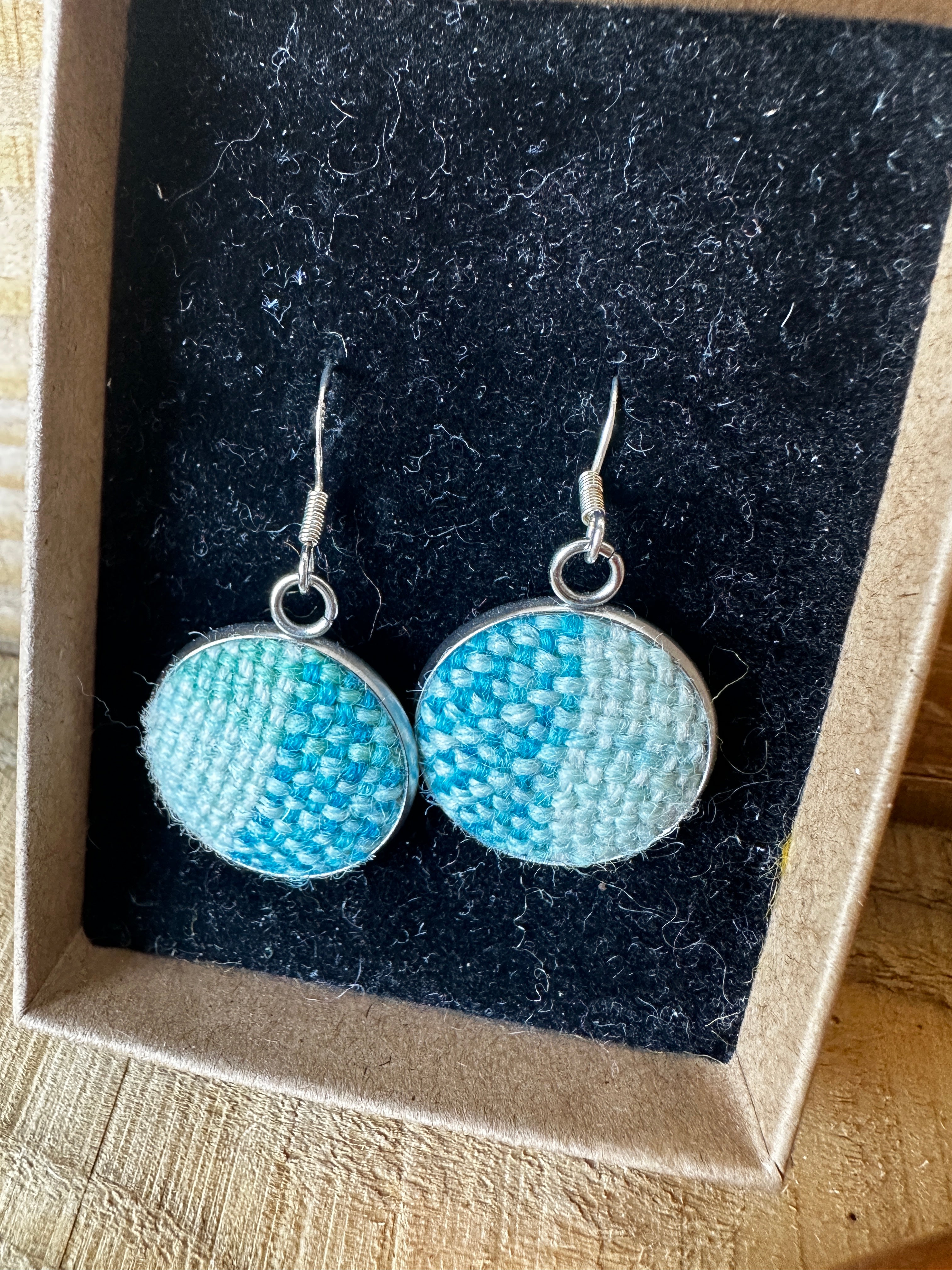 Two Tone Blue Hand-Dyed and Woven British Wool Large Drop Earrings