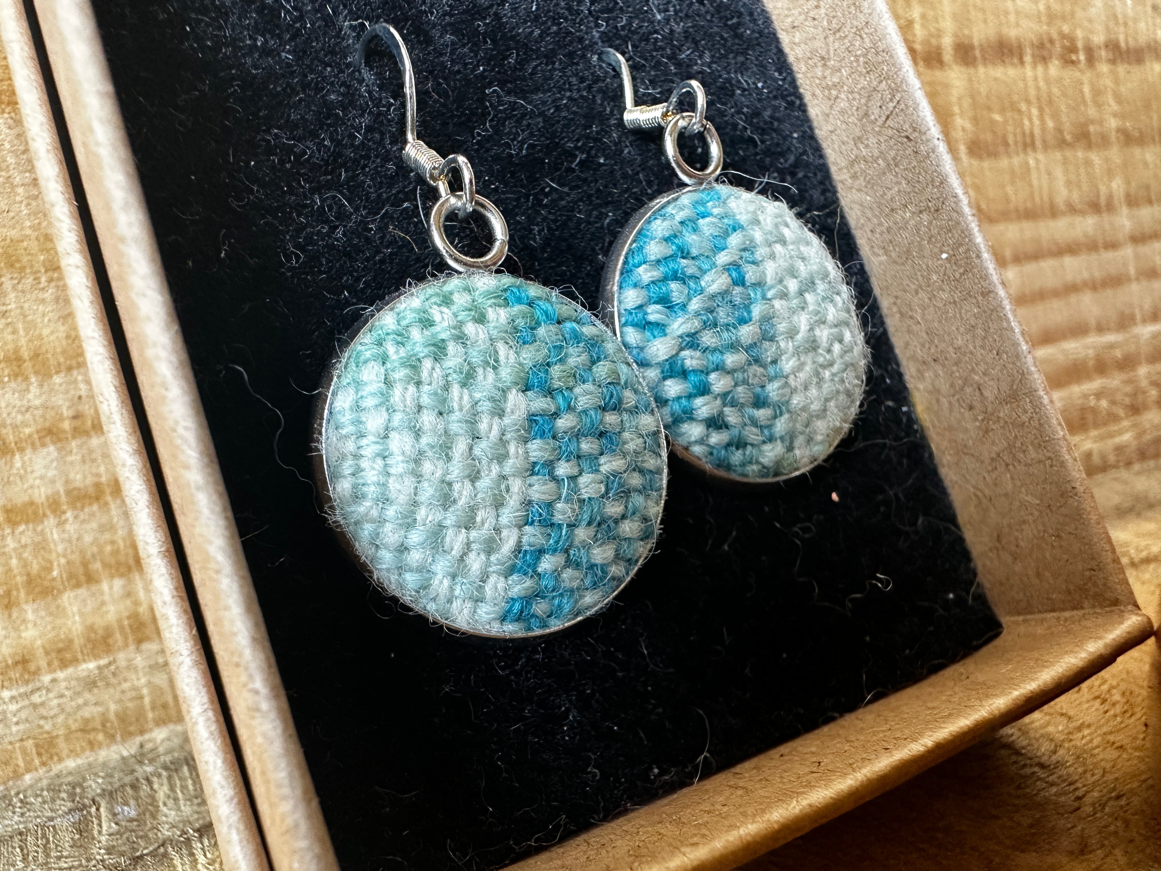 Two Tone Blue Hand-Dyed and Woven British Wool Large Drop Earrings