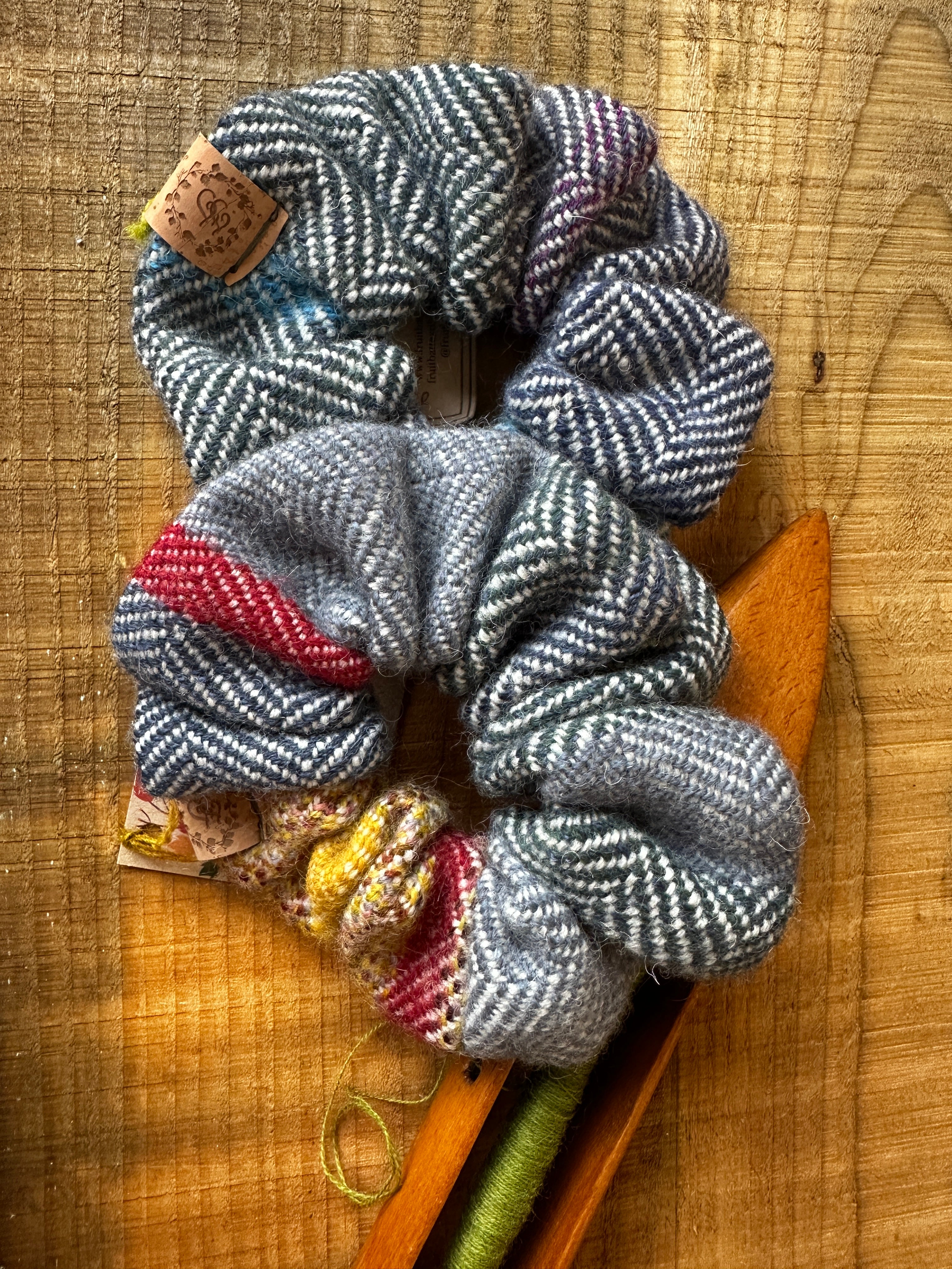 'From What Remains' Blue Colour Block Striped British Wool Scrunchies