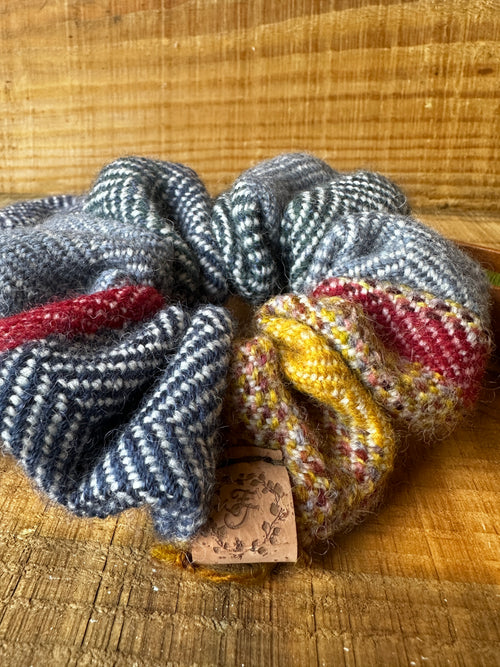 'From What Remains' Blue Colour Block Striped British Wool Scrunchies
