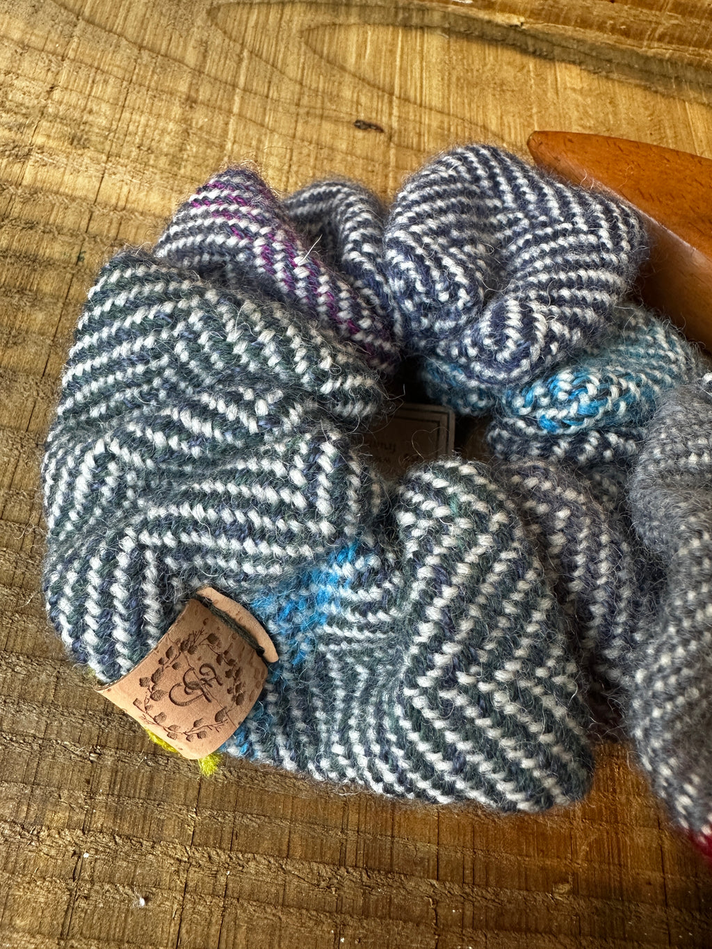 'From What Remains' Blue Colour Block Striped British Wool Scrunchies