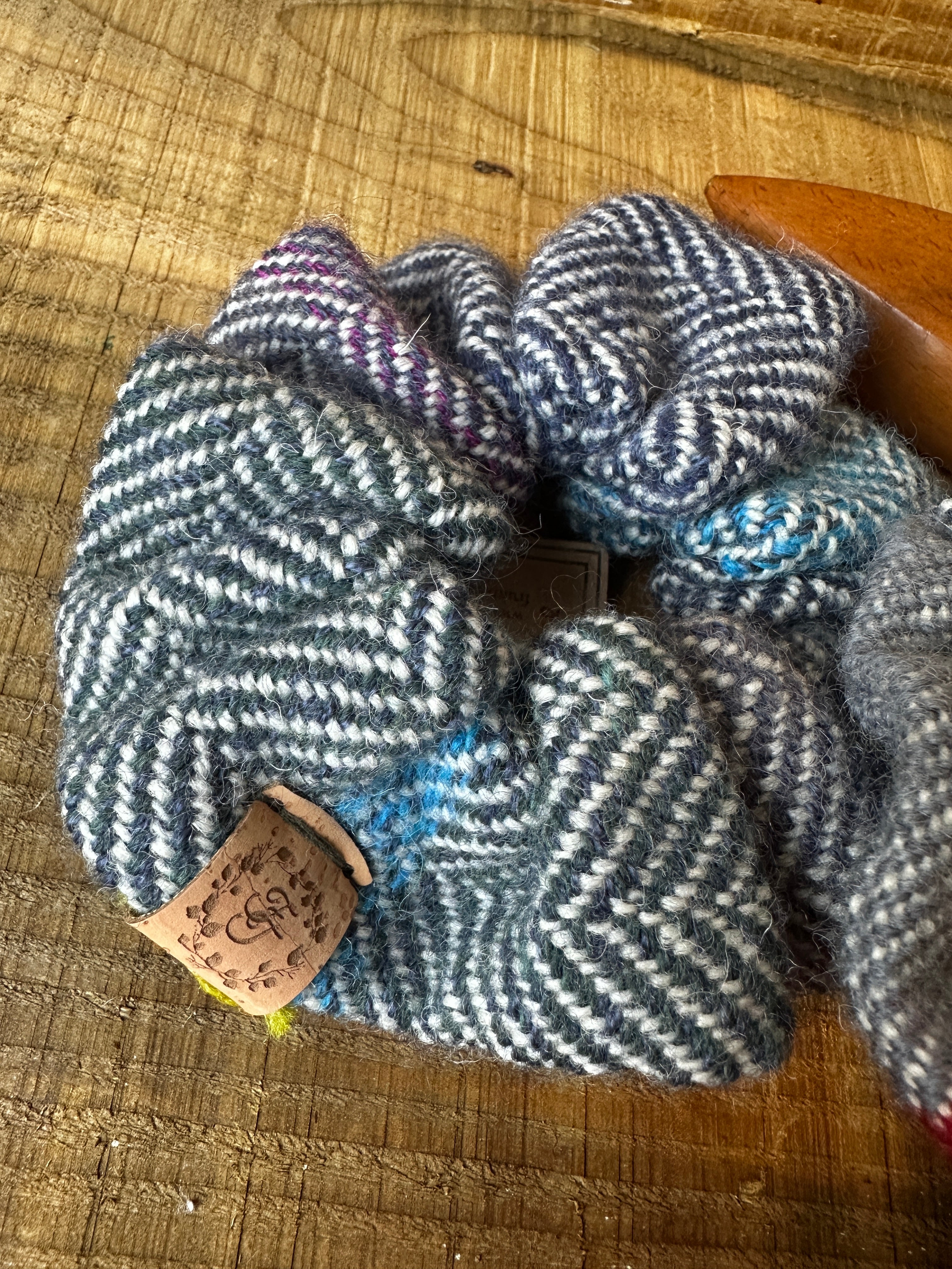 'From What Remains' Blue Colour Block Striped British Wool Scrunchies