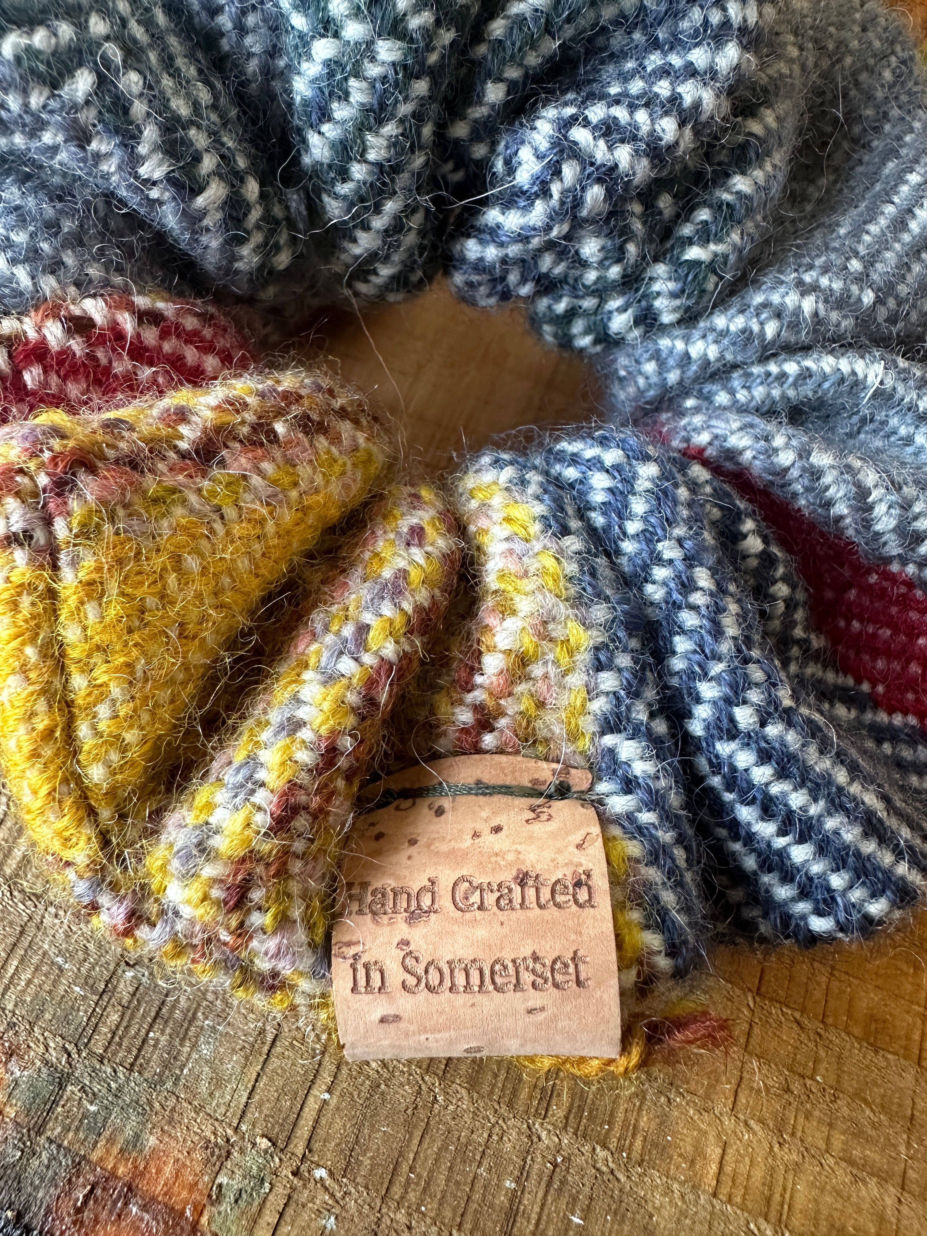 'From What Remains' Blue Colour Block Striped British Wool Scrunchies