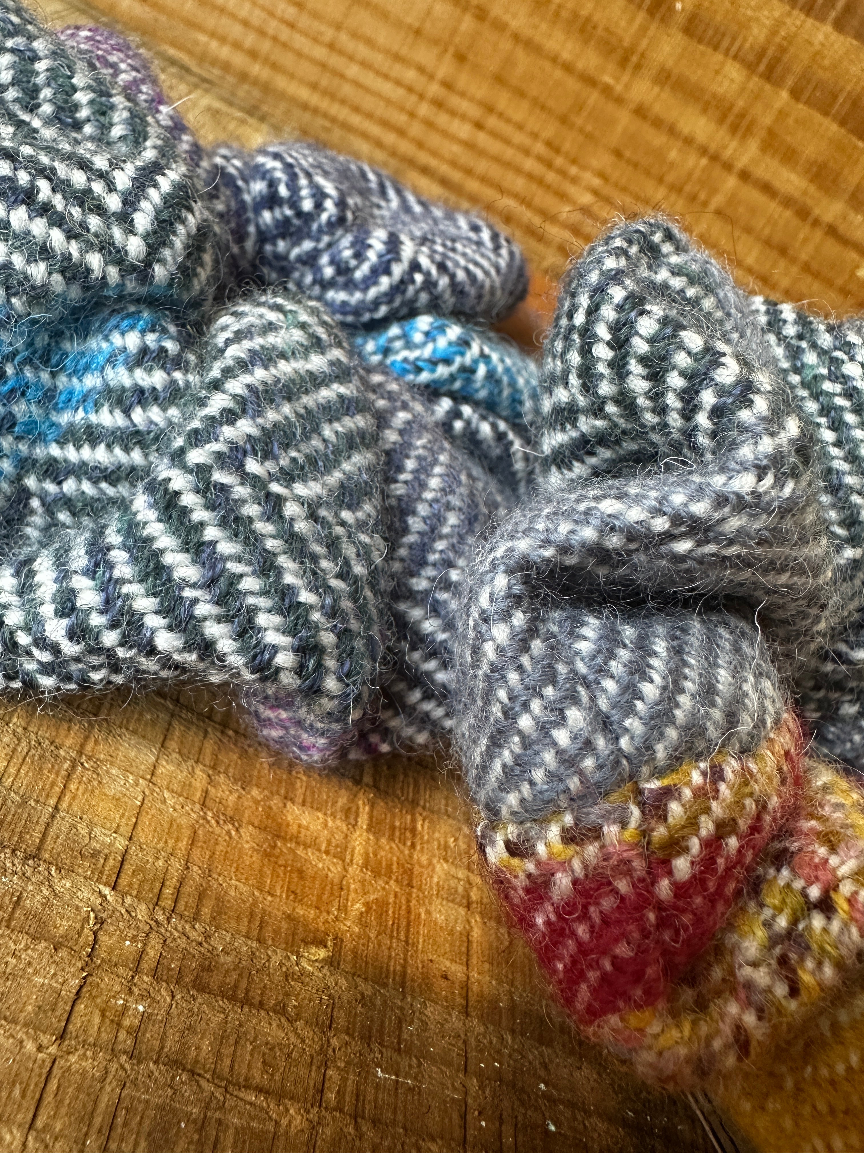 'From What Remains' Blue Colour Block Striped British Wool Scrunchies