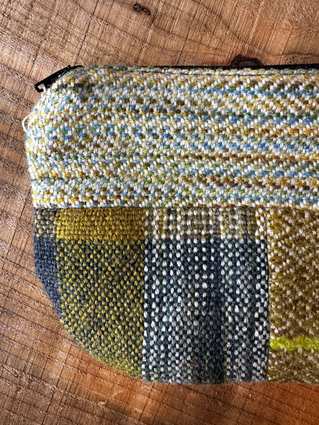 Medium Green British Wool Patchwork Zip Pouch, Fully Lined