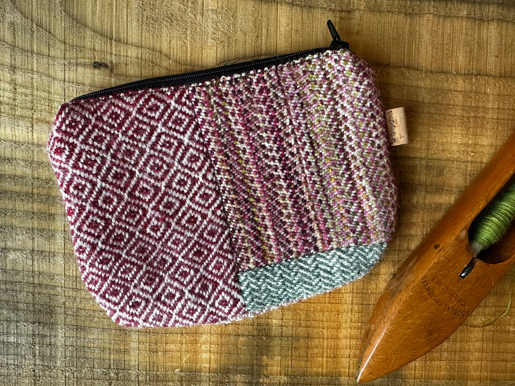Medium Red & Pink British Wool Patchwork Zip Pouch, Fully Lined