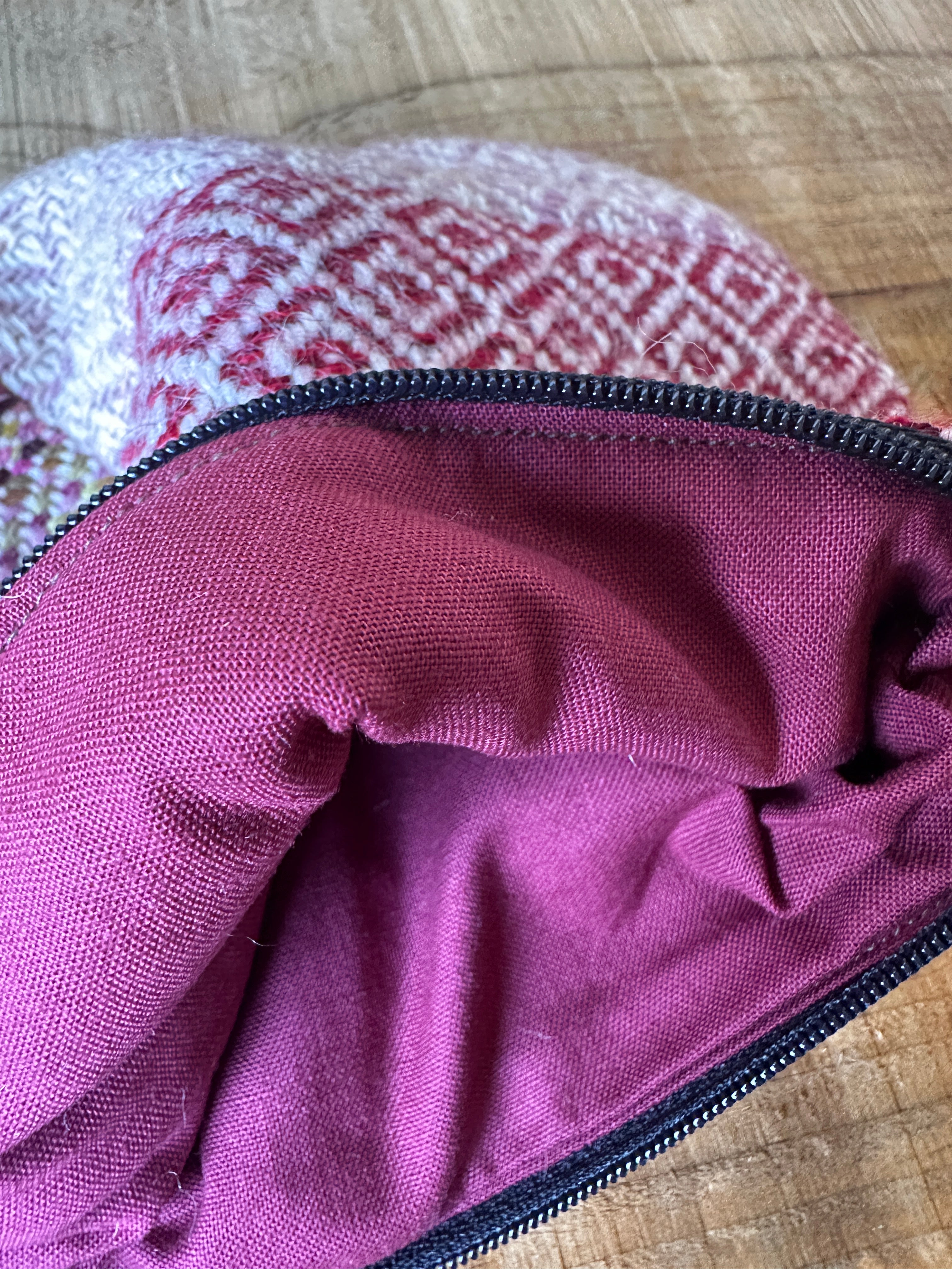 Medium Red & Pink British Wool Patchwork Zip Pouch, Fully Lined