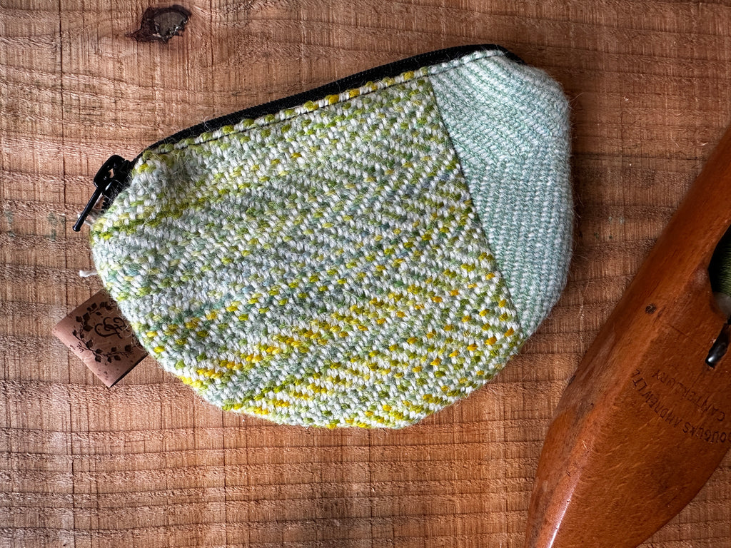 Small Bright Green British Wool Patchwork Coin Pouch, Fully Lined