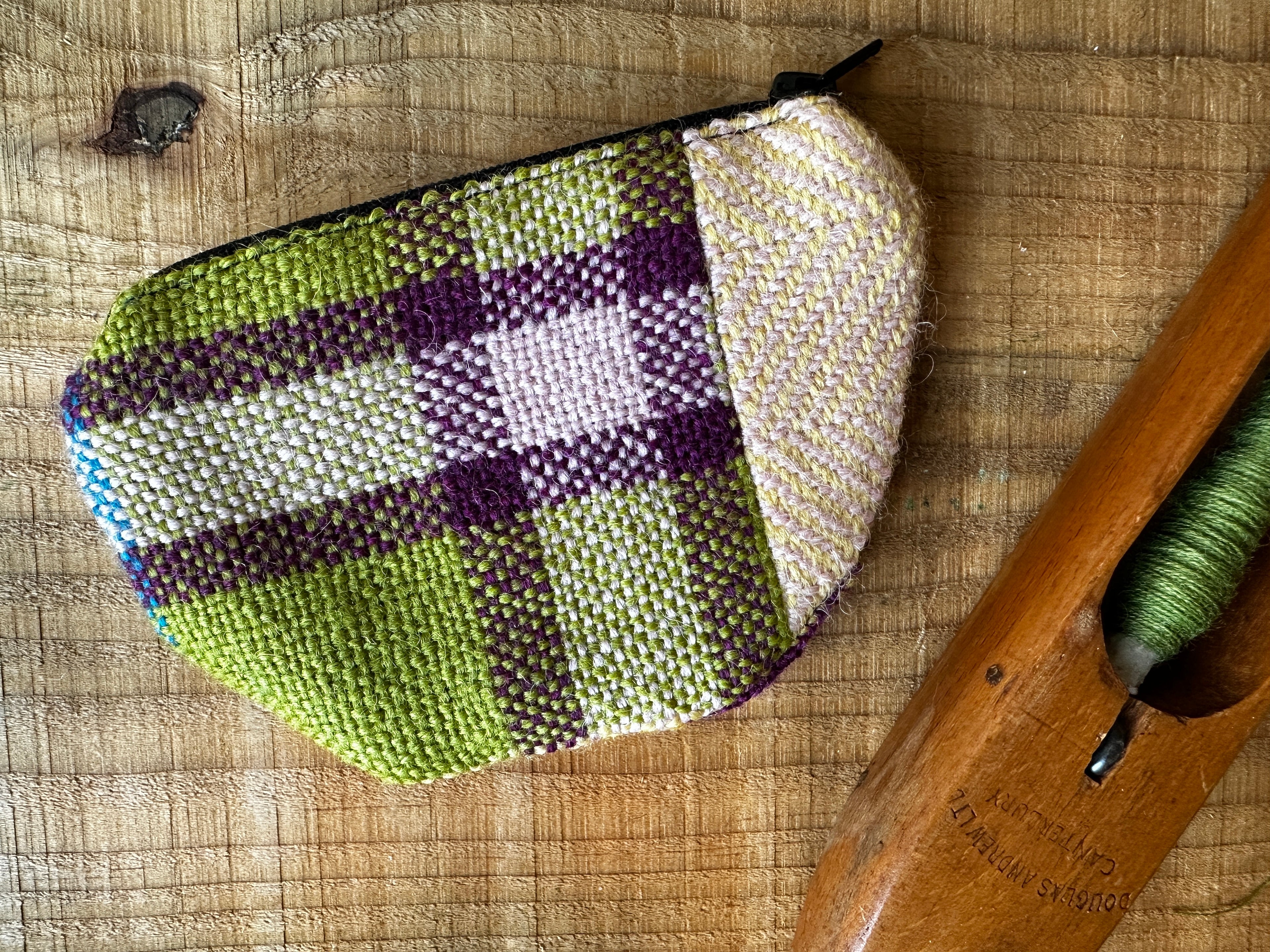 Small Purple & Yellow British Wool Patchwork Coin Pouch, Fully Lined
