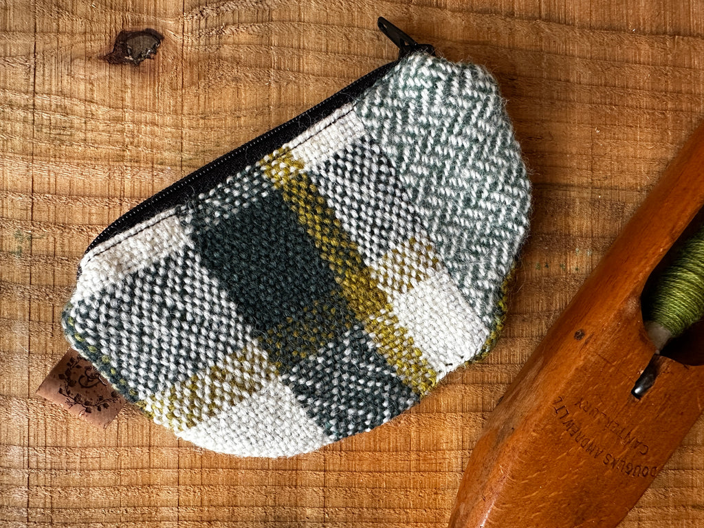 Small Dark Green British Wool Patchwork Coin Pouch, Fully Lined