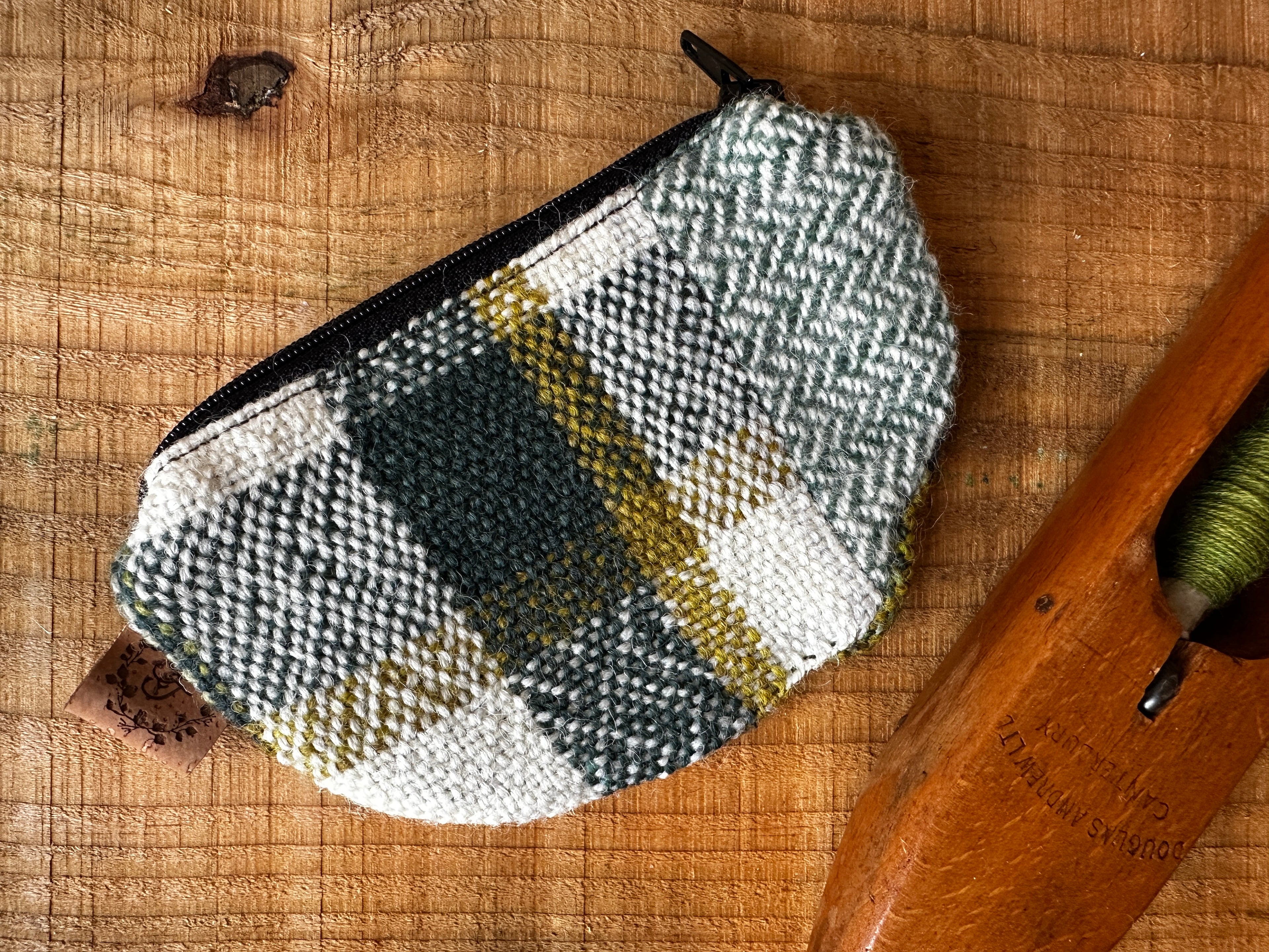 Small Dark Green British Wool Patchwork Coin Pouch, Fully Lined