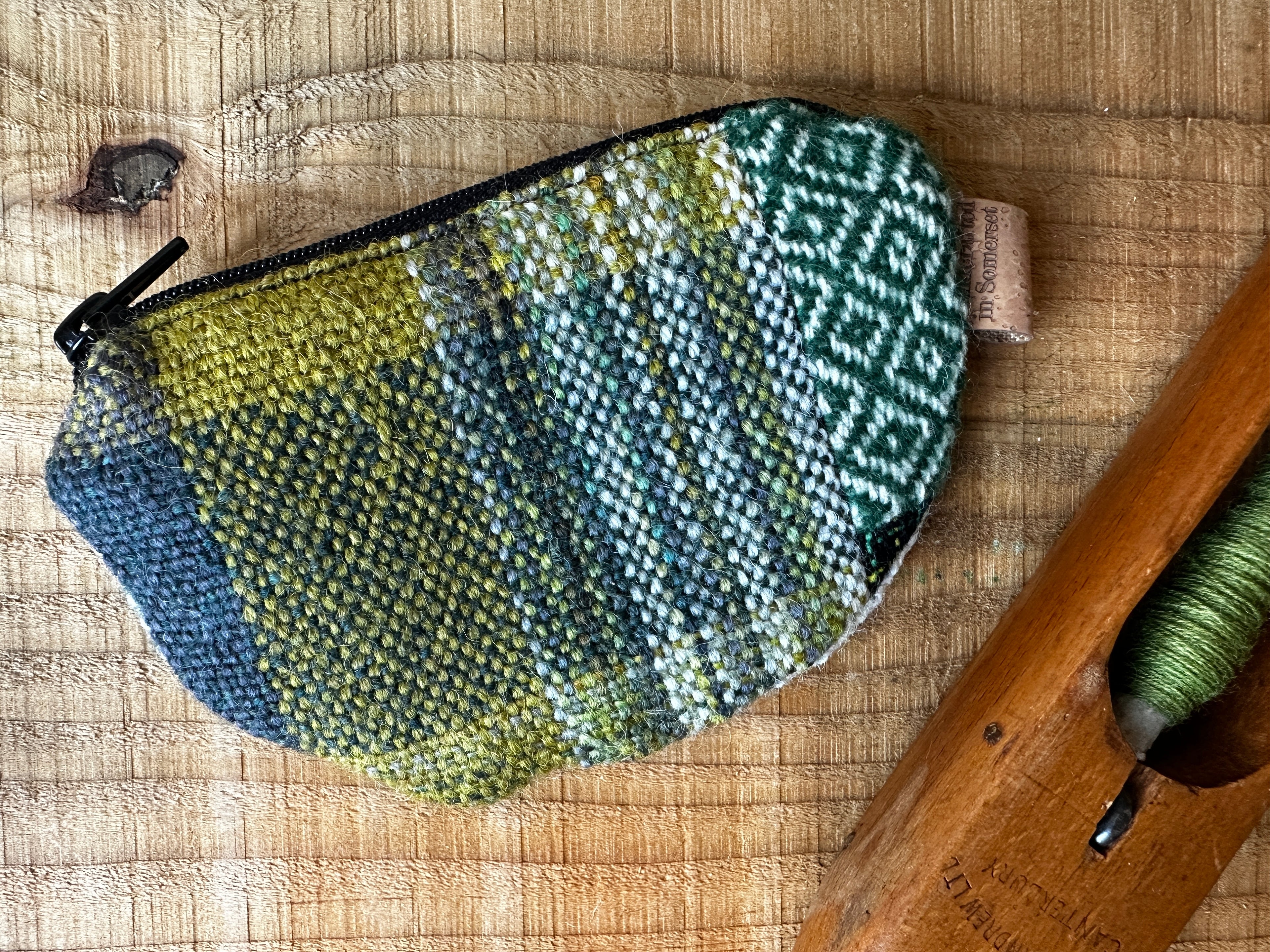 Small Dark Green British Wool Patchwork Coin Pouch, Fully Lined