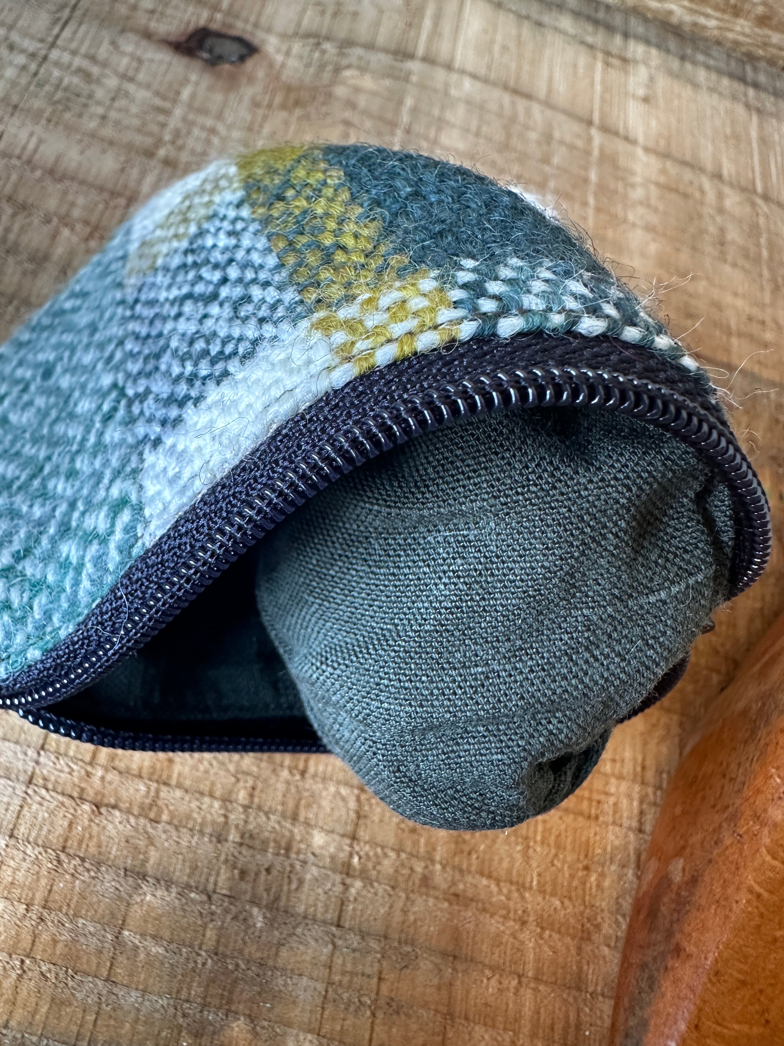 Small Dark Green British Wool Patchwork Coin Pouch, Fully Lined