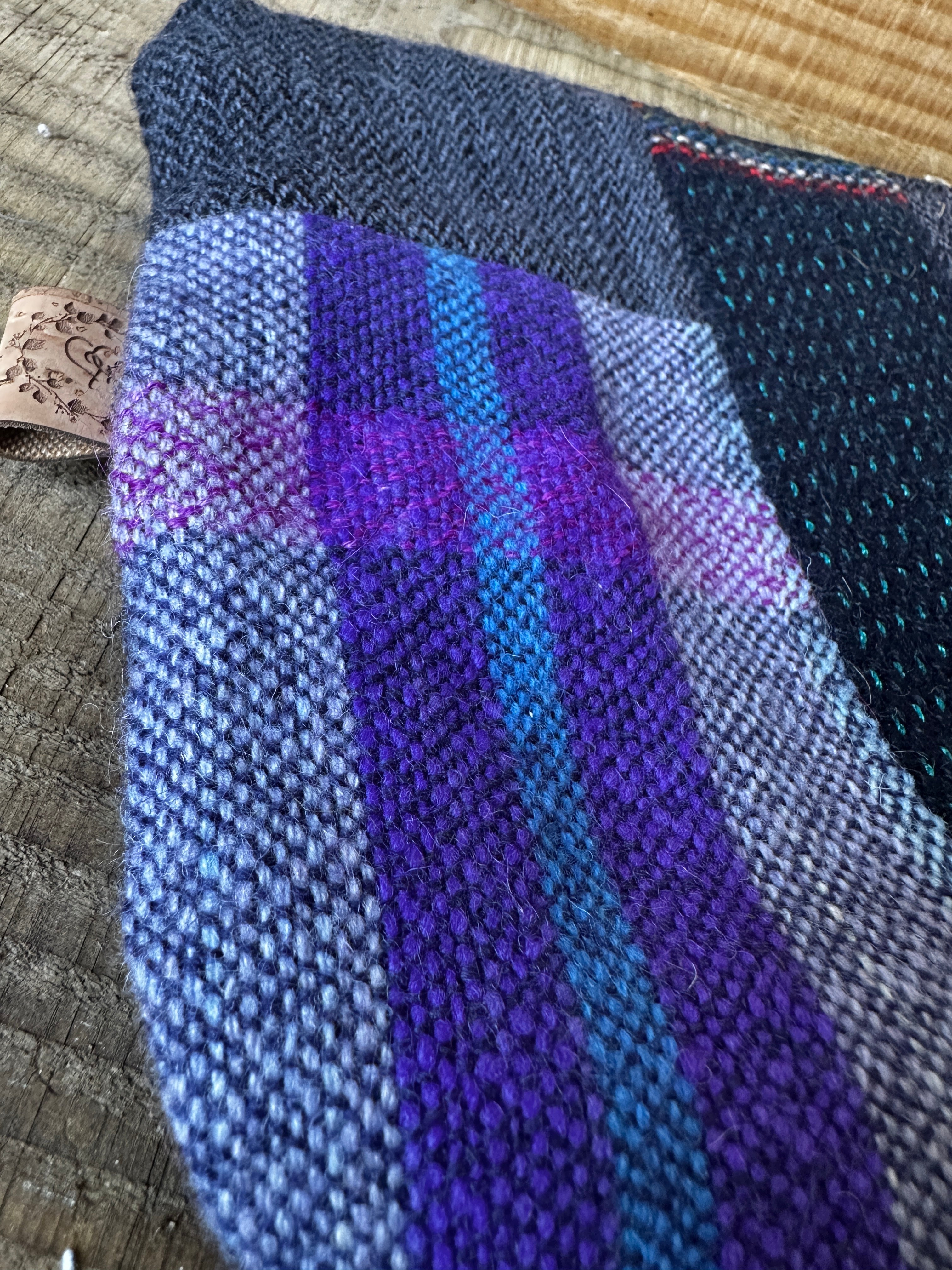 Large Blue British Wool Patchwork Zip Pouch, Fully Lined