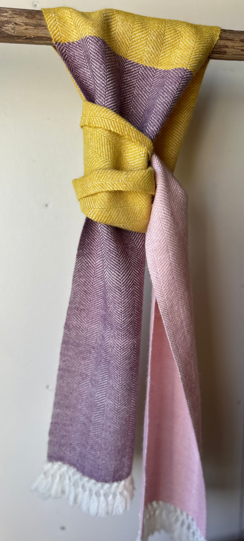 Three Colour Block British Wool Herringbone Scarf