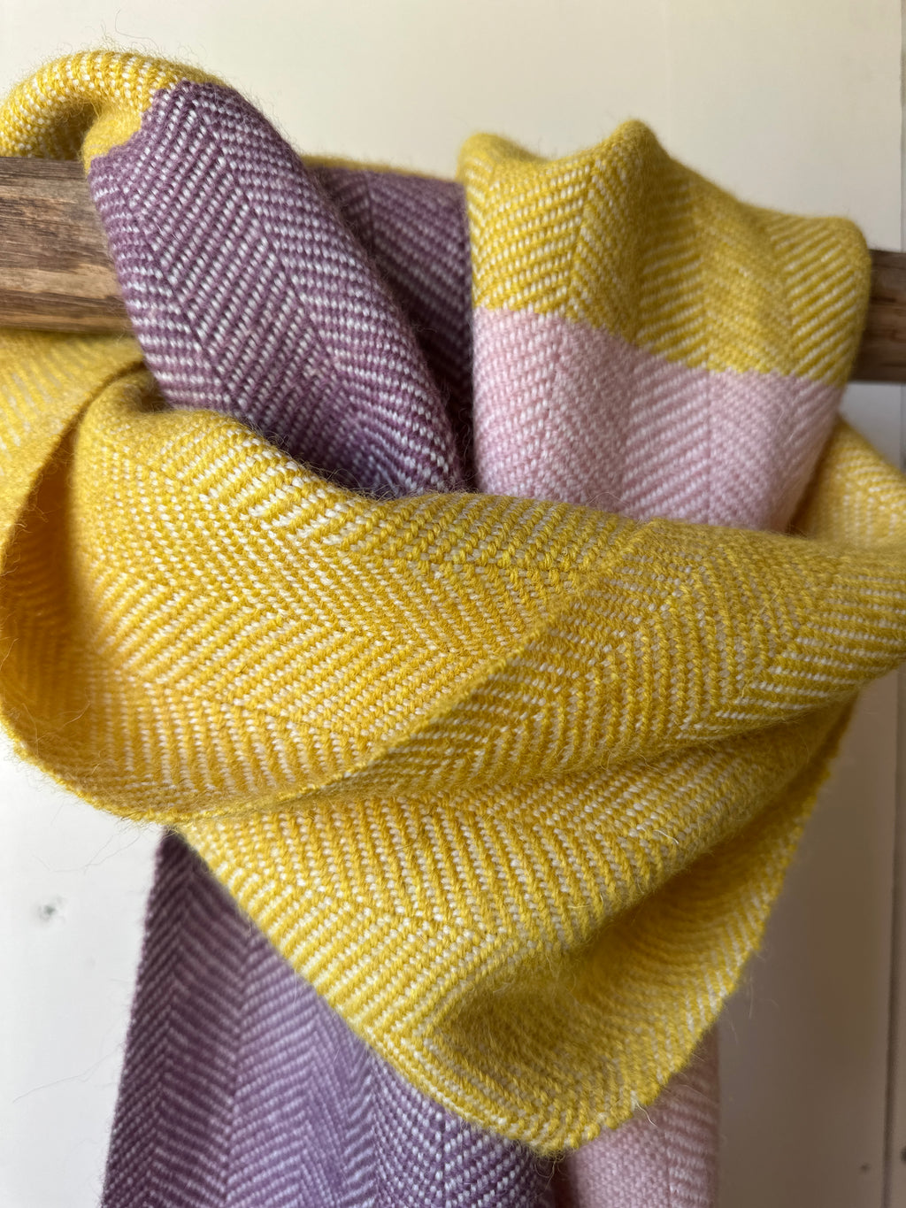 Three Colour Block British Wool Herringbone Scarf