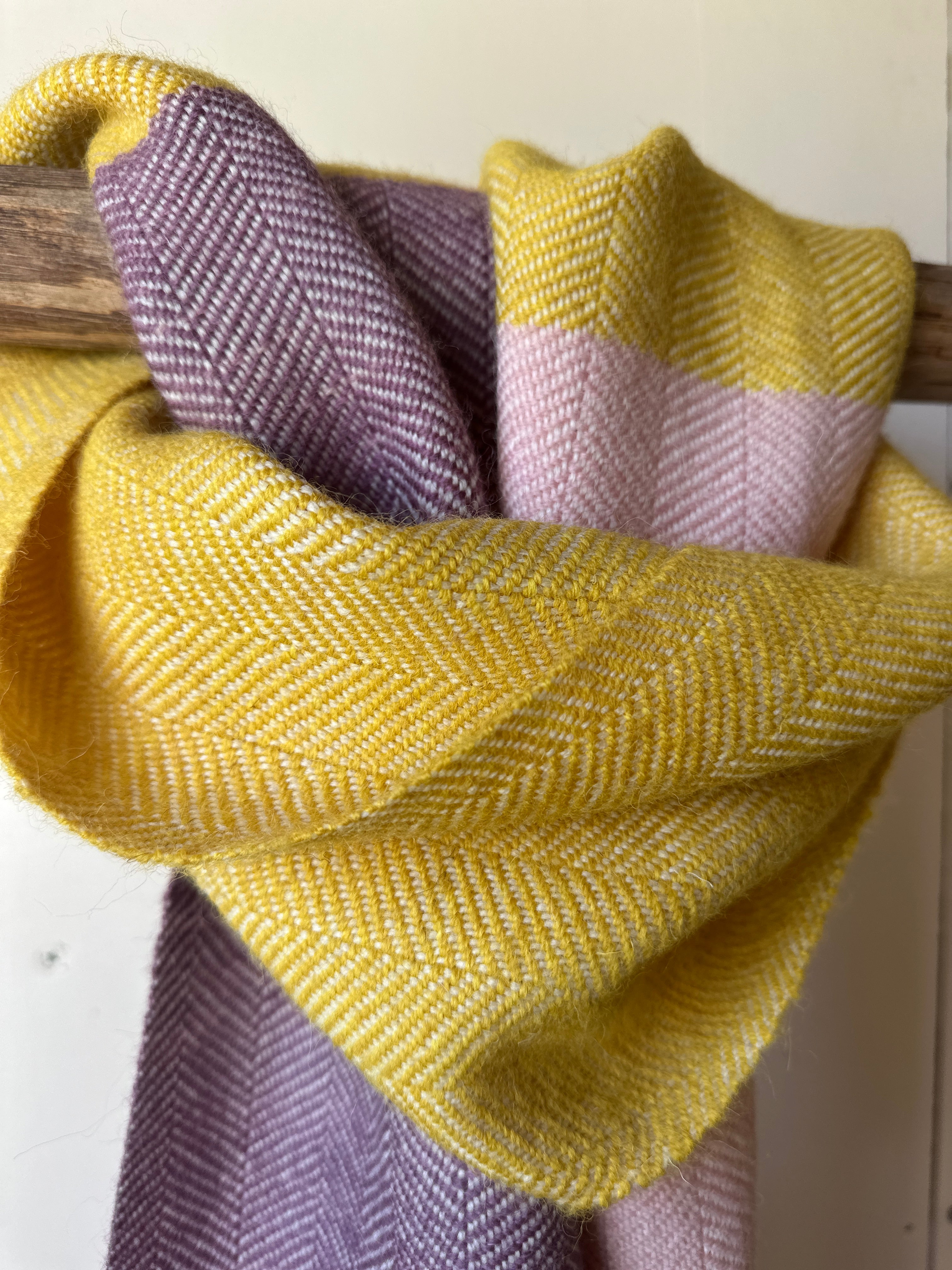 Three Colour Block British Wool Herringbone Scarf