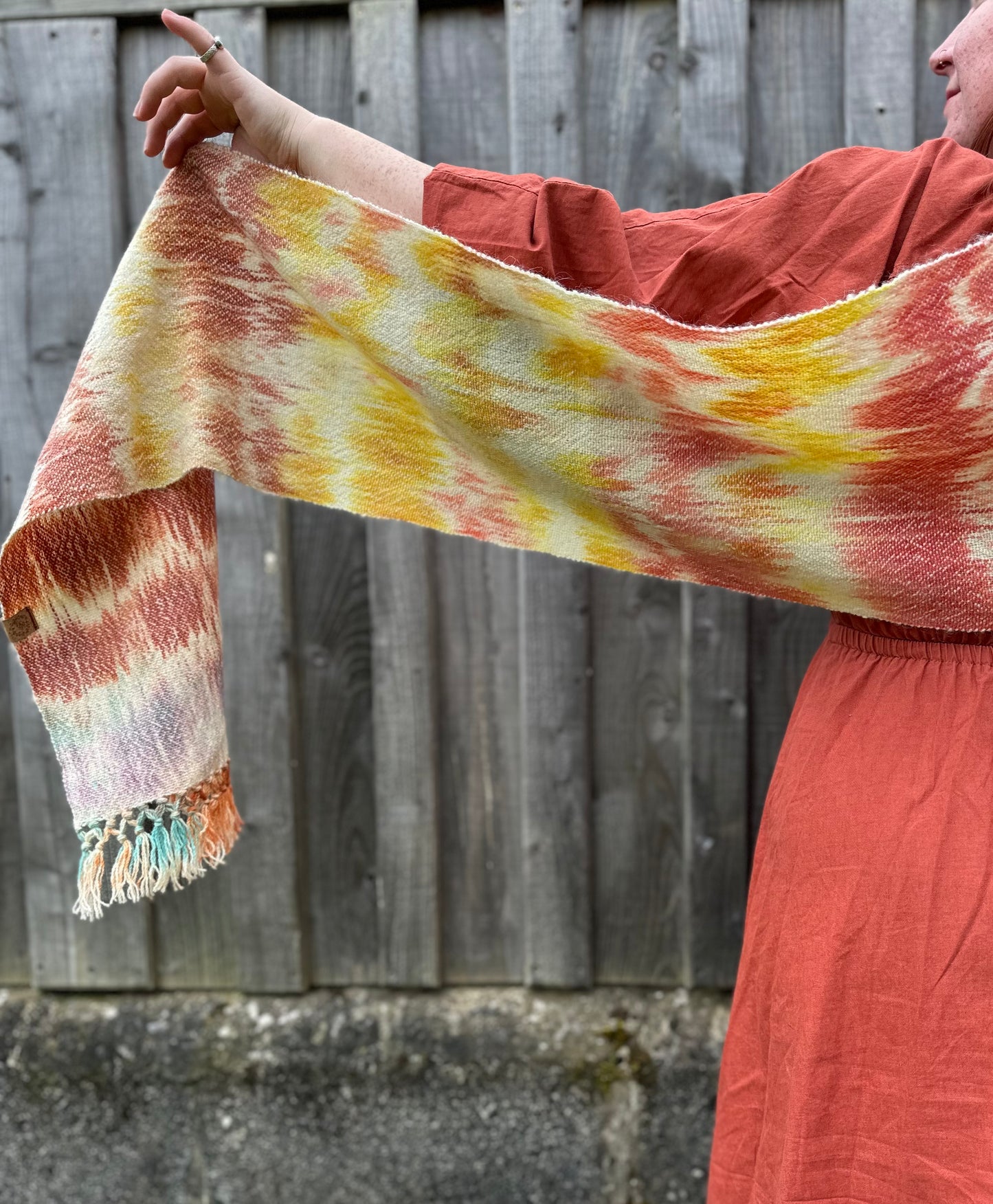 Autumn at Cotehele Painted Warp British Lambswool Scarf