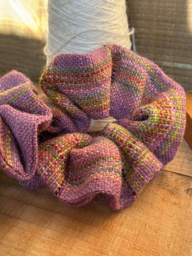 Lavender Painted Plaid Handwoven British Wool Scrunchie