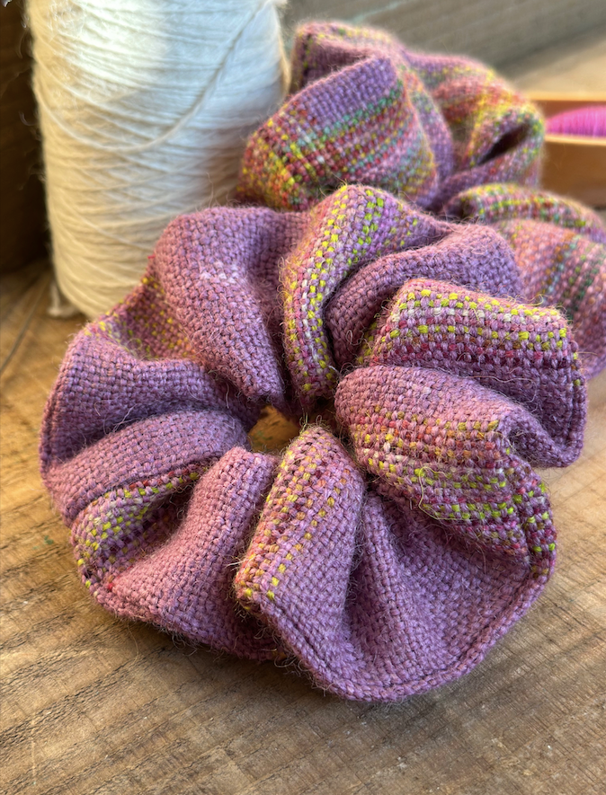 Lavender Painted Plaid Handwoven British Wool Scrunchie