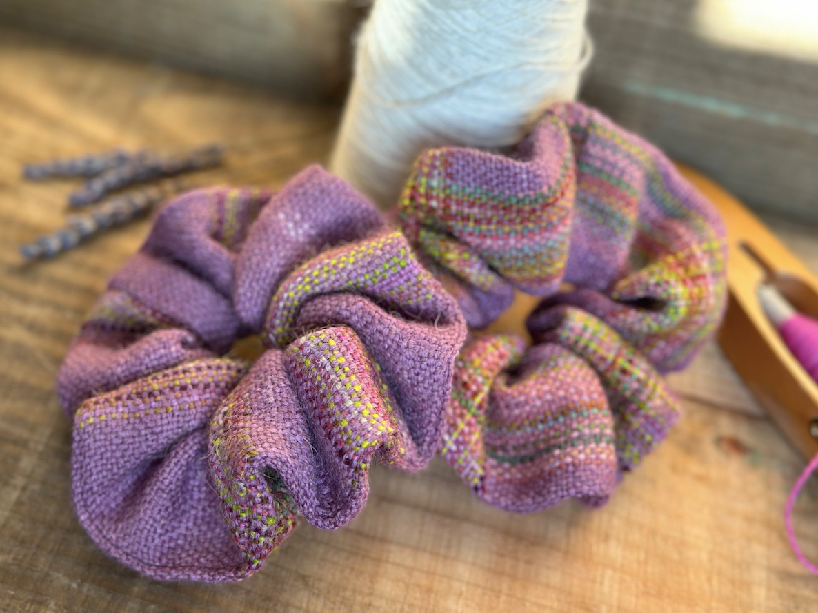 Lavender Painted Plaid Handwoven British Wool Scrunchie