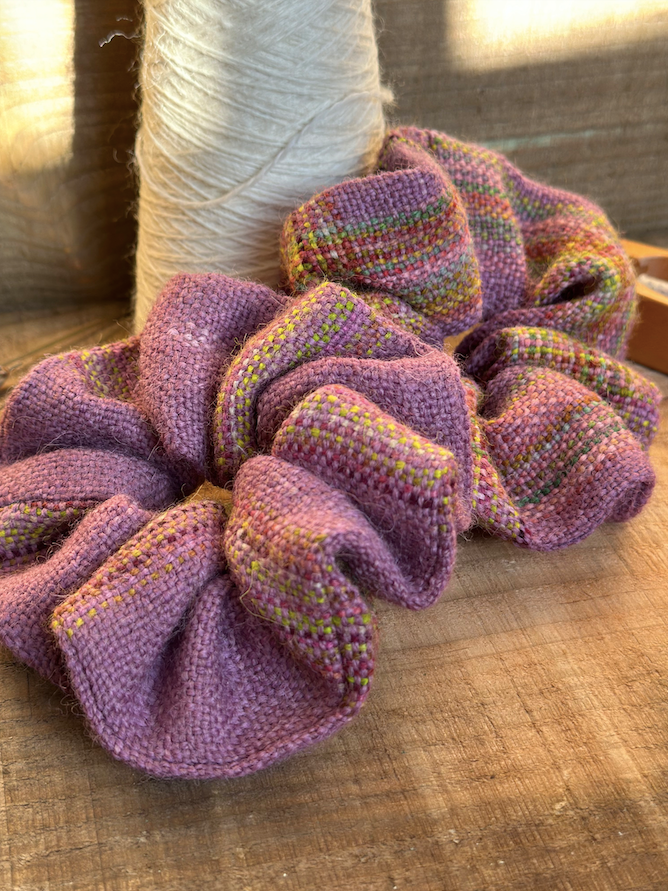 Lavender Painted Plaid Handwoven British Wool Scrunchie