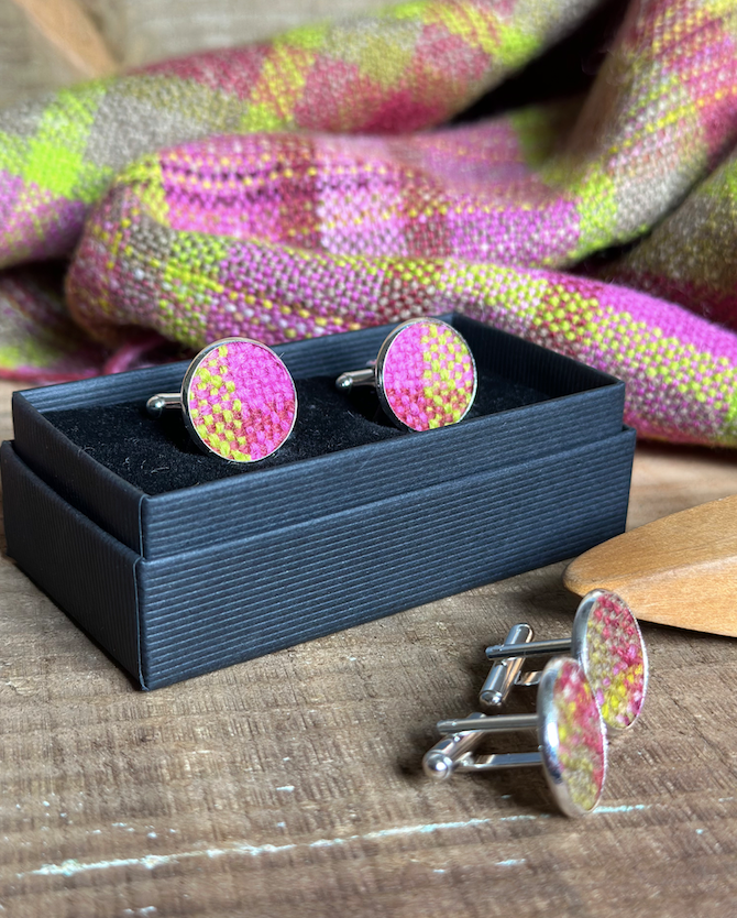 'Magnolia' Plaid Handwoven British Wool Cufflinks