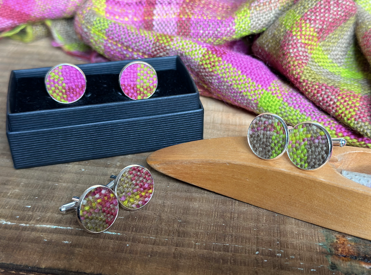 'Magnolia' Plaid Handwoven British Wool Cufflinks