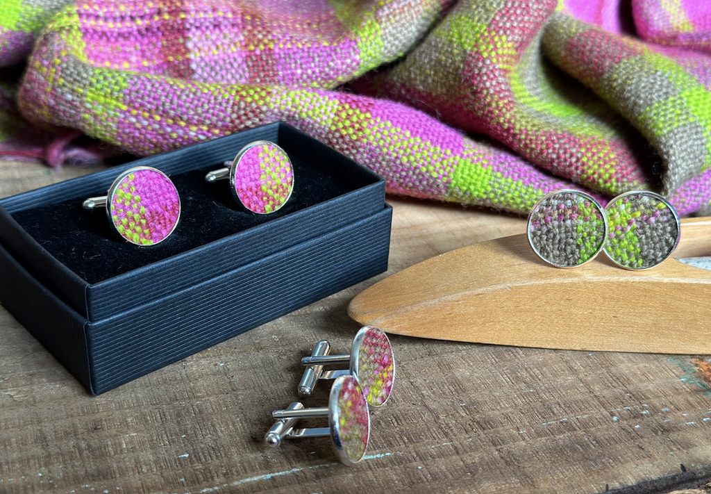 'Magnolia' Plaid Handwoven British Wool Cufflinks