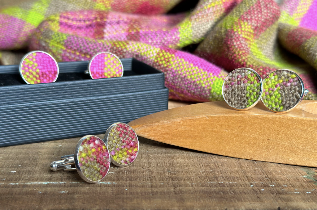 'Magnolia' Plaid Handwoven British Wool Cufflinks