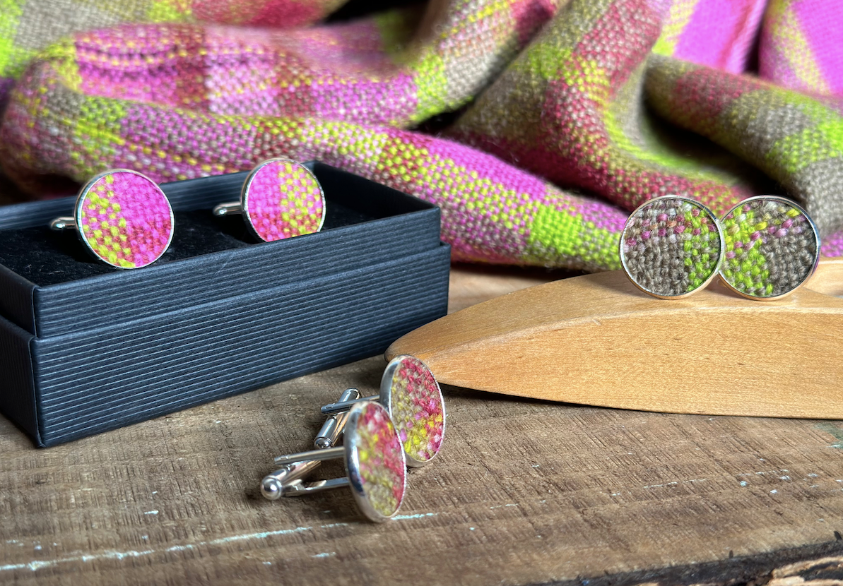 'Magnolia' Plaid Handwoven British Wool Cufflinks