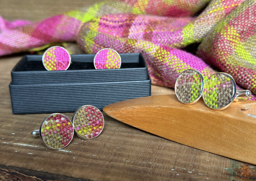 'Magnolia' Plaid Handwoven British Wool Cufflinks