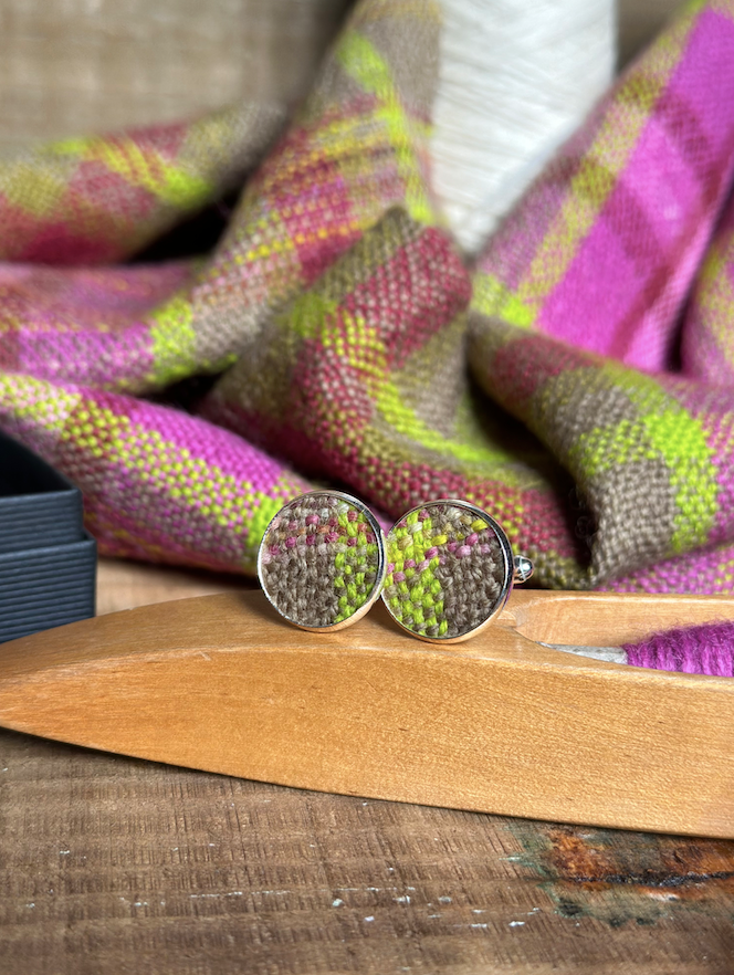 'Magnolia' Plaid Handwoven British Wool Cufflinks