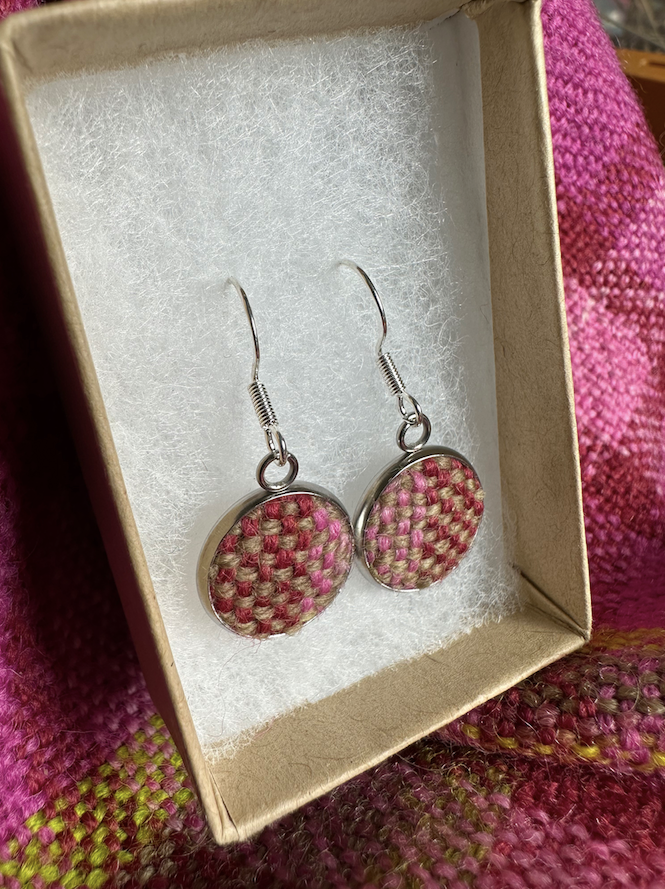'Magnolia' Plaid Handwoven British Wool Small Earrings