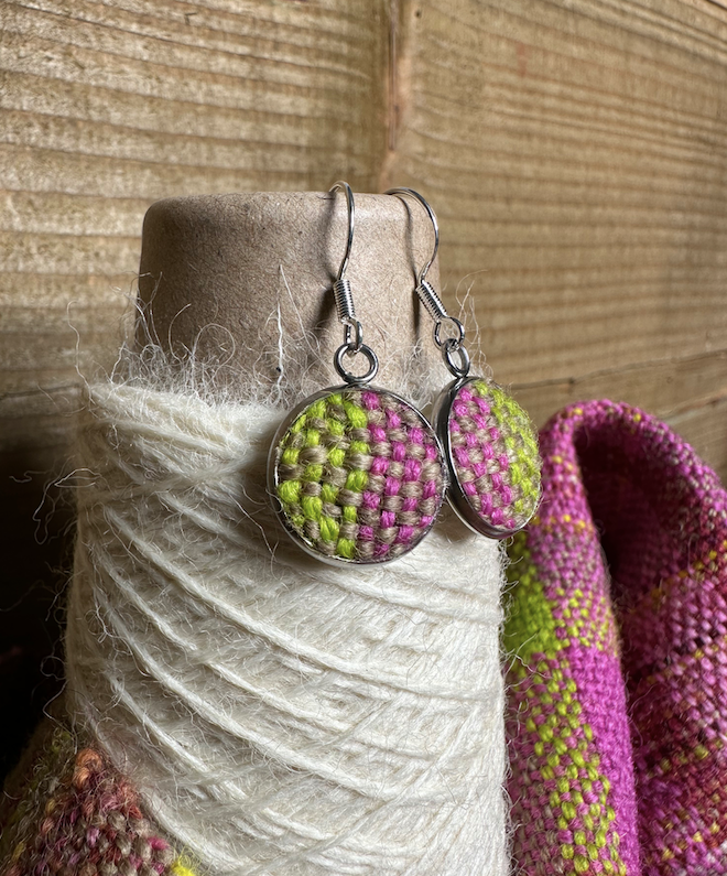 'Magnolia' Plaid Handwoven British Wool Small Earrings