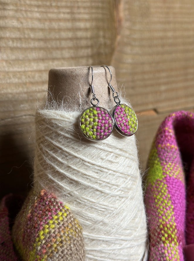 'Magnolia' Plaid Handwoven British Wool Small Earrings