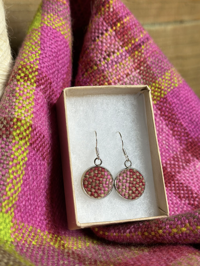 'Magnolia' Plaid Handwoven British Wool Small Earrings