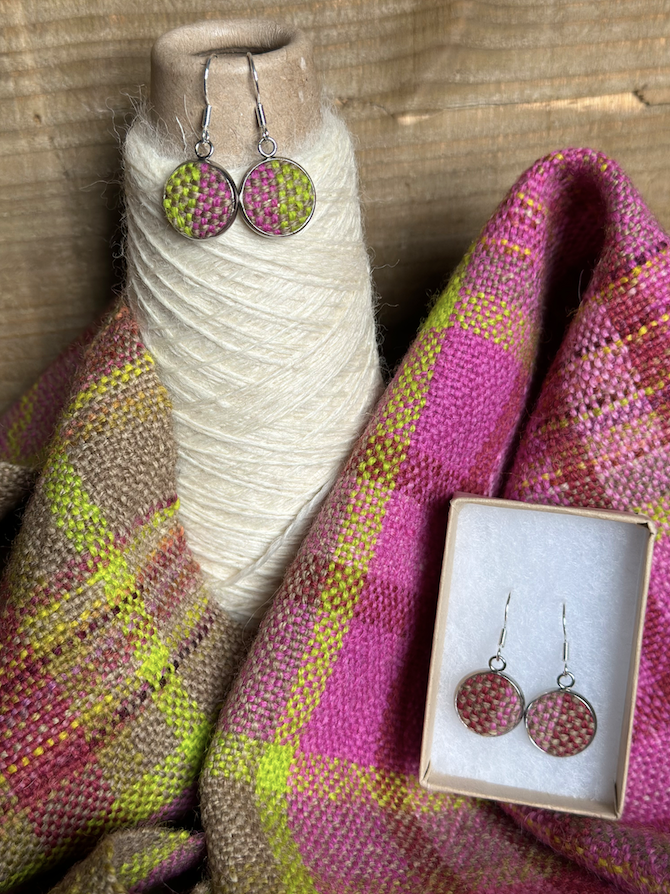 'Magnolia' Plaid Handwoven British Wool Small Earrings