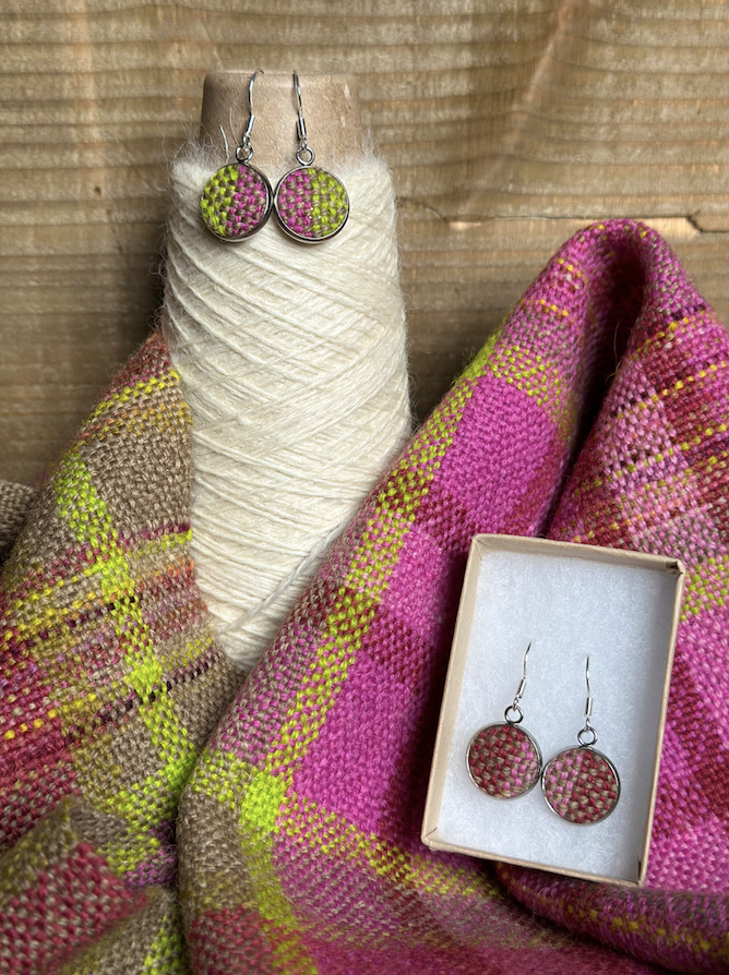 'Magnolia' Plaid Handwoven British Wool Small Earrings