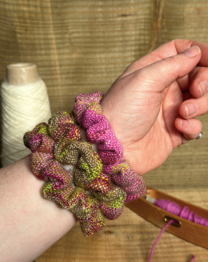 'Magnolia' Plaid Handwoven British Wool Small Scrunchies