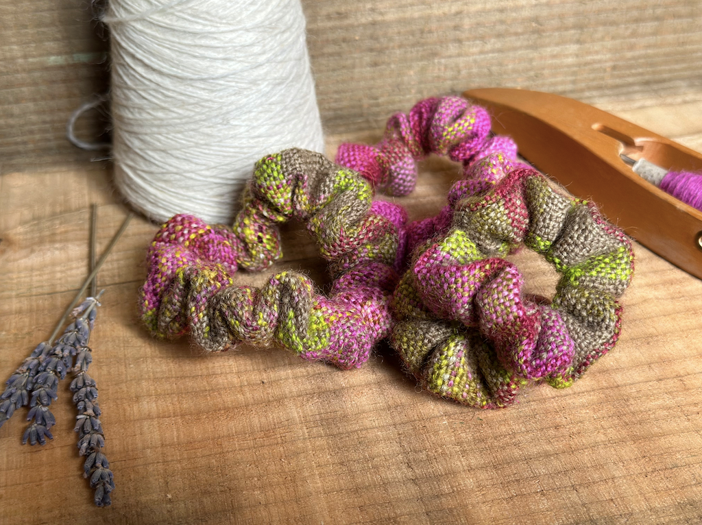 'Magnolia' Plaid Handwoven British Wool Small Scrunchies