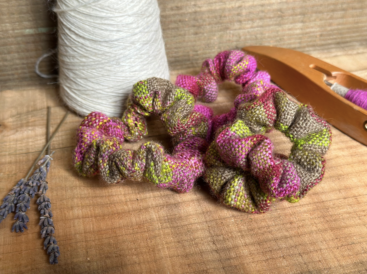 'Magnolia' Plaid Handwoven British Wool Small Scrunchies