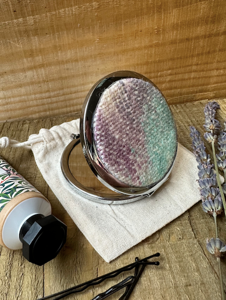 Purple & Turquoise Hand Painted British Wool Pocket Mirror